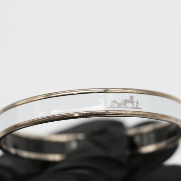 Hermes Emaille PM Bangle White Silver Trim Bracelet 9" Wrist - Picture 5 of 10